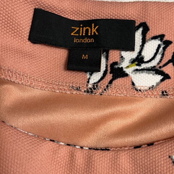 Zink London Size M Peach Floral Fit & Flare Dress Short Sleeve Lined Side Zip - Picture 6 of 11
